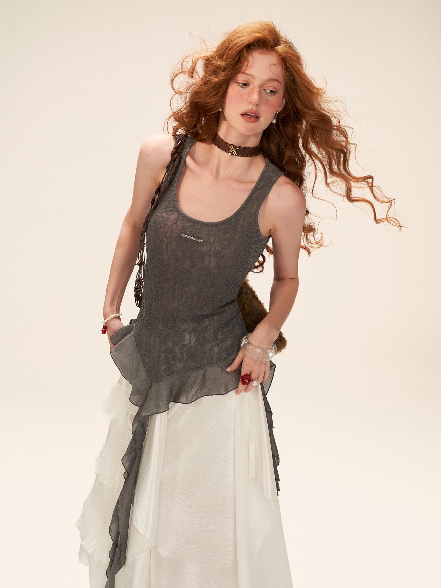 MAMC Asymmetrical Ribbon Lace Camisole