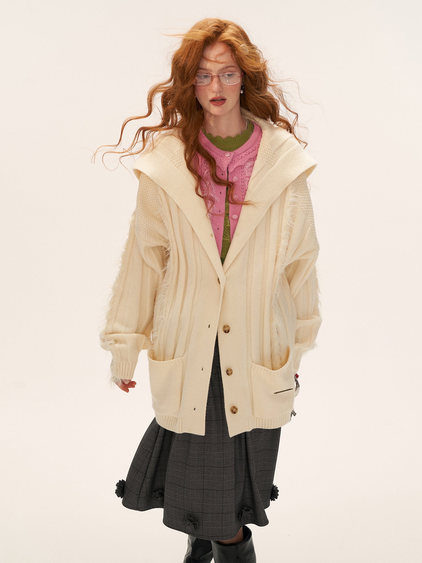 MAMC Textured Collar Lazy Knit Cardigan