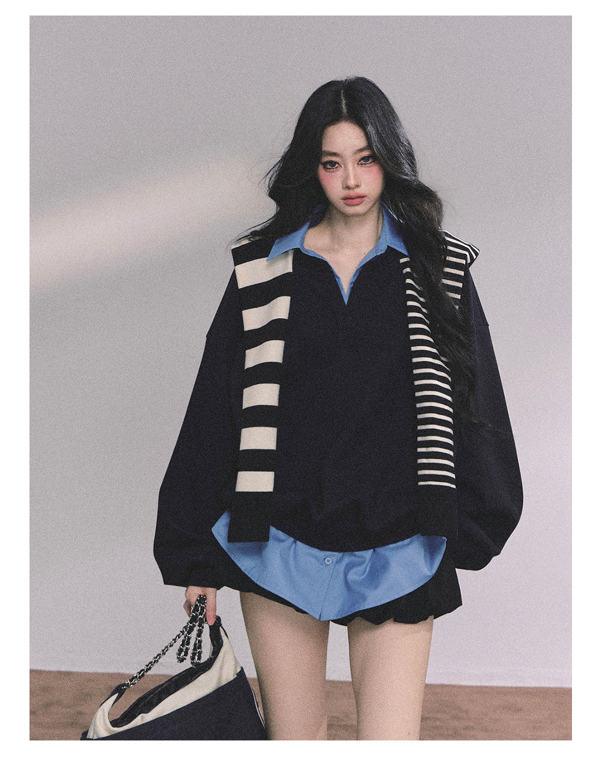 ShaoYeYan High IQ College Fake Two-Piece American Loose Fit Hoodie