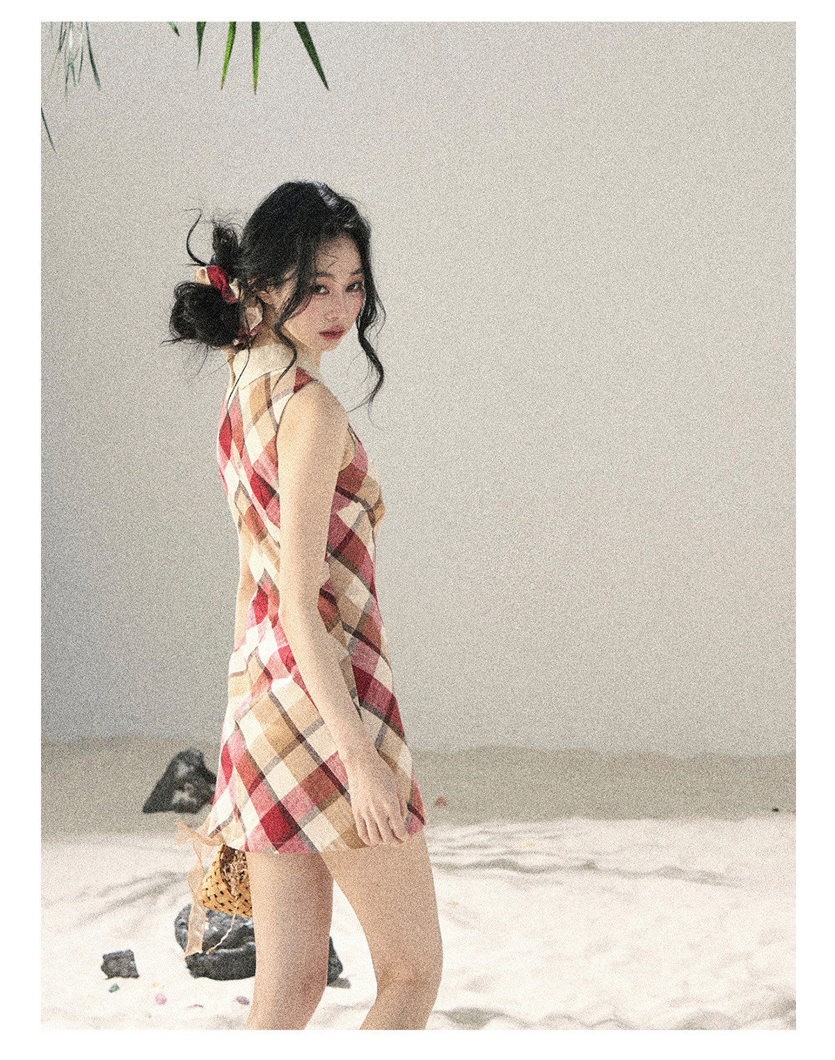 ShaoYeYan Aomalm Seaside Sunset French Polo Collar Argyle Dress