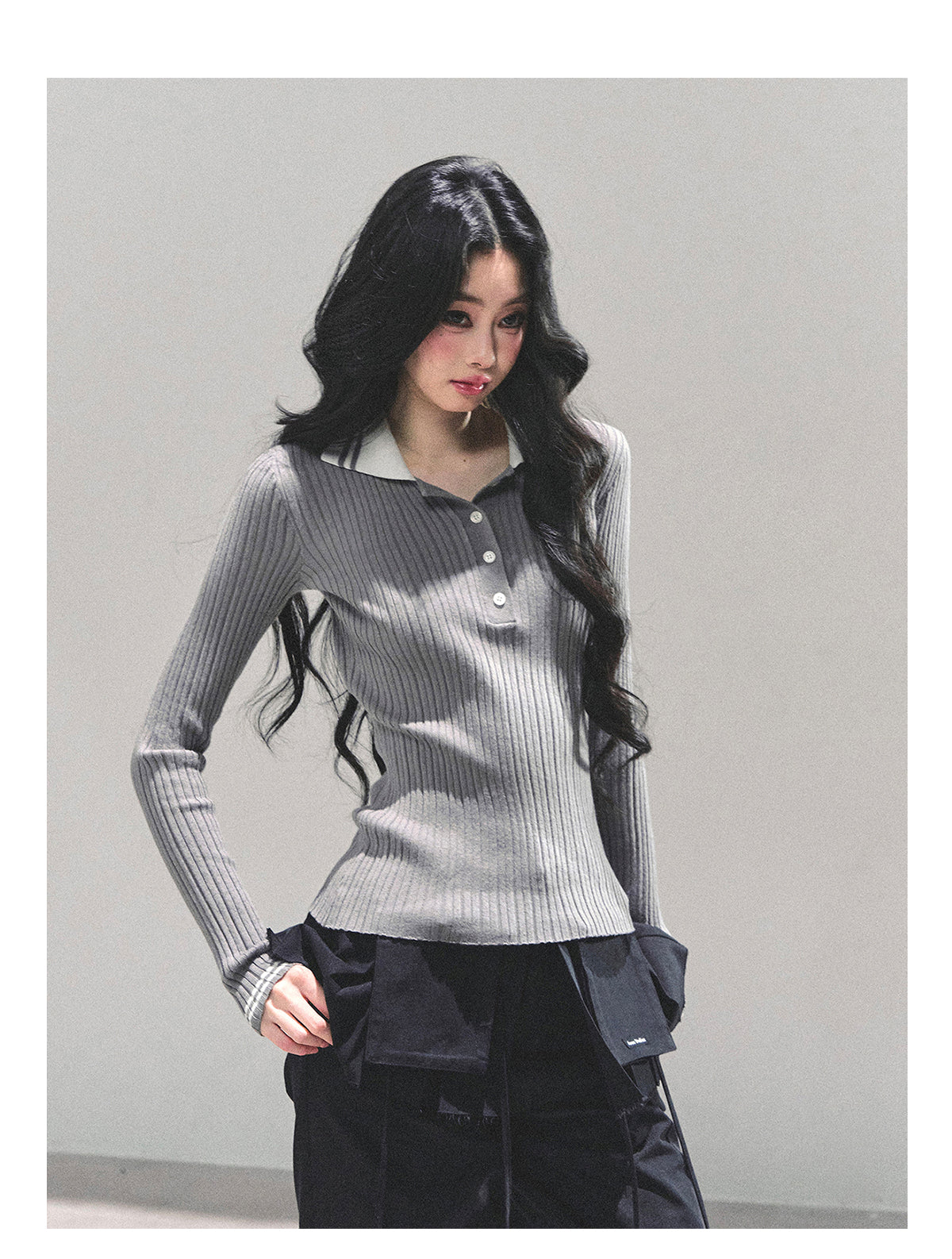 ShaoYeYan Wendy's Letter Long Sleeve Polo Knit Sweater