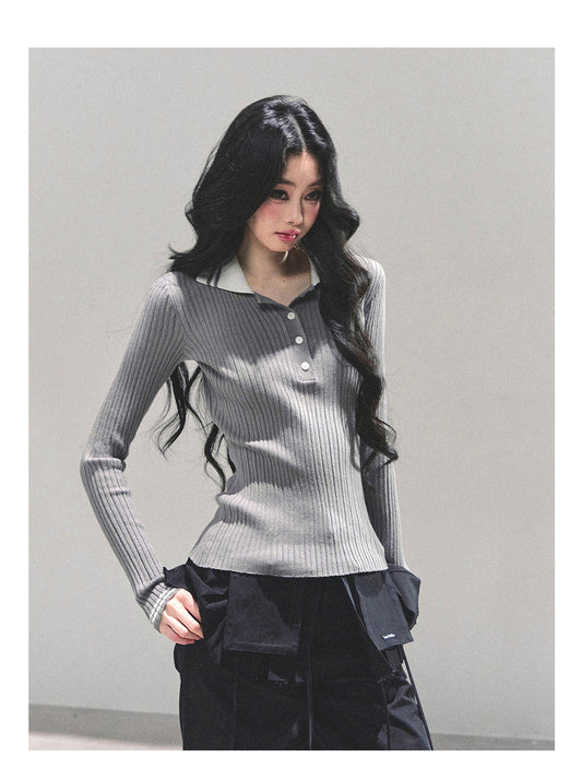 ShaoYeYan Wendy's Letter Long Sleeve Polo Knit Sweater