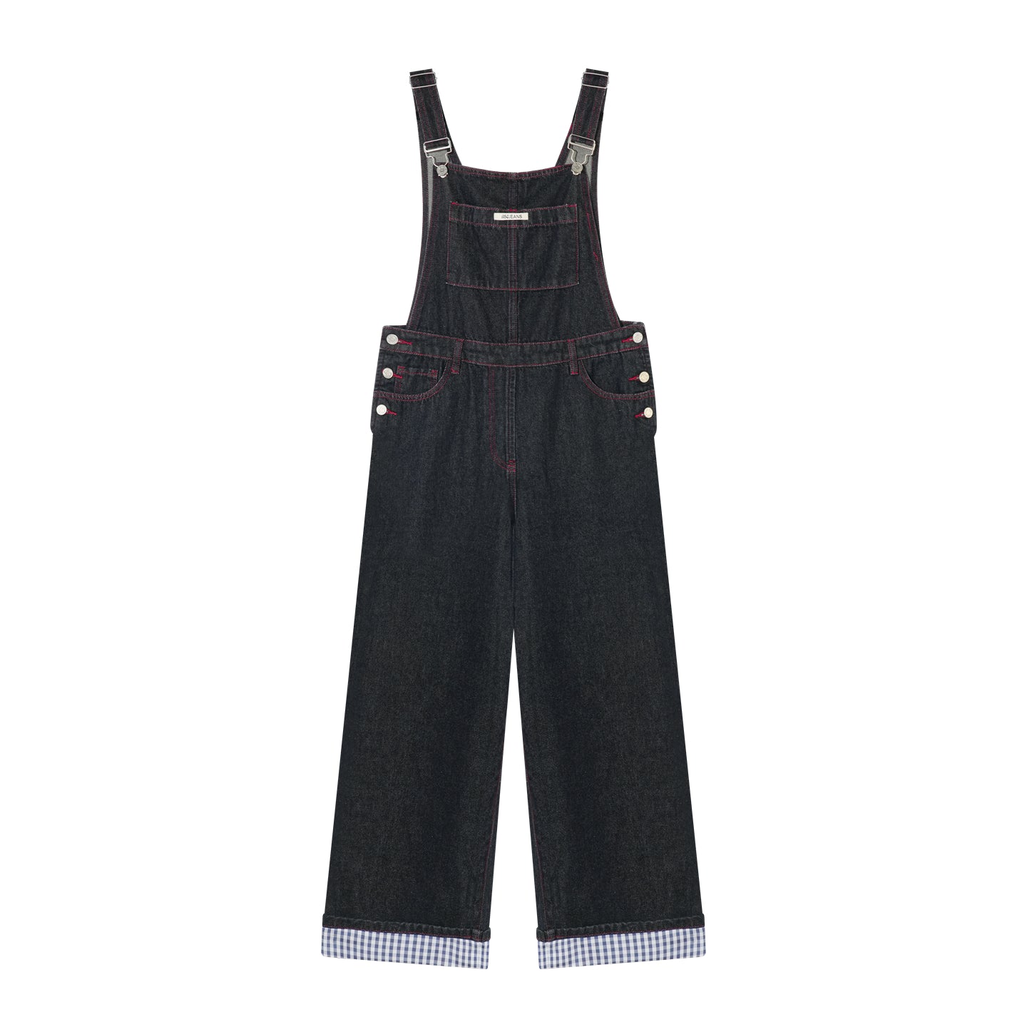 AsGony Red Stitch Raw Denim Wide-Leg Jumpsuit