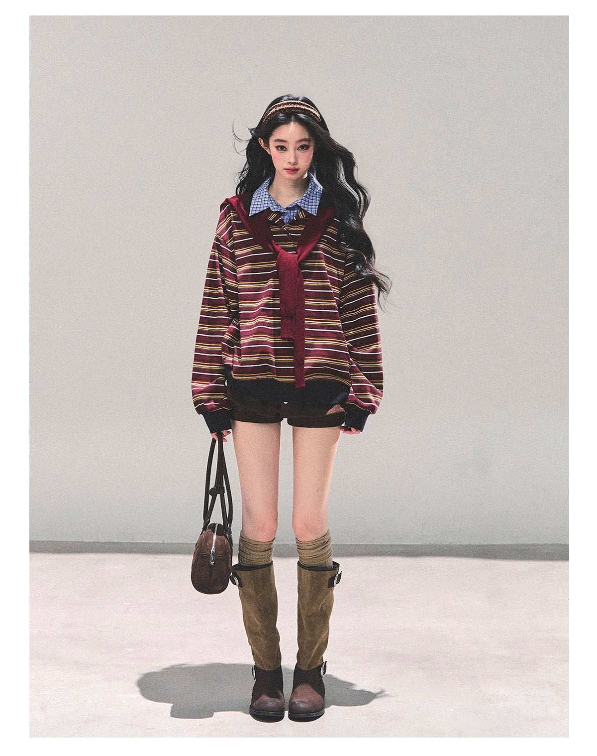 ShaoYeYan Fake Two-Layer Striped Polo Collar T-Shirt