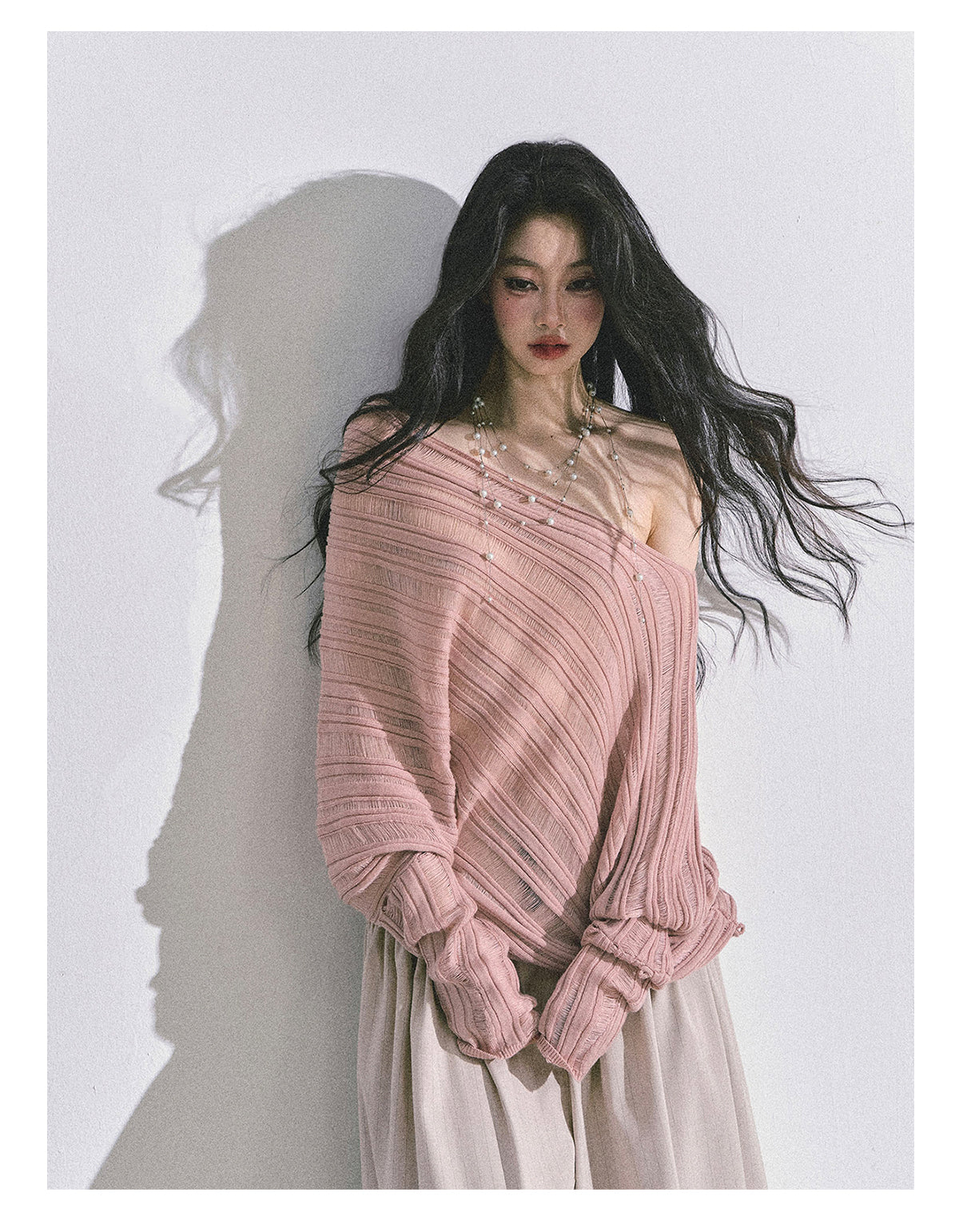 ShaoYeYan Gentle Sister French Style Off-Shoulder Knit Sweater