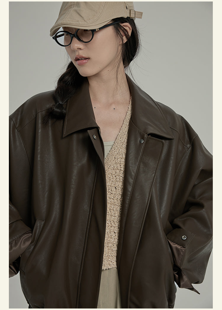 HAVERICE Classic Soft Leather Zip-Up Coat
