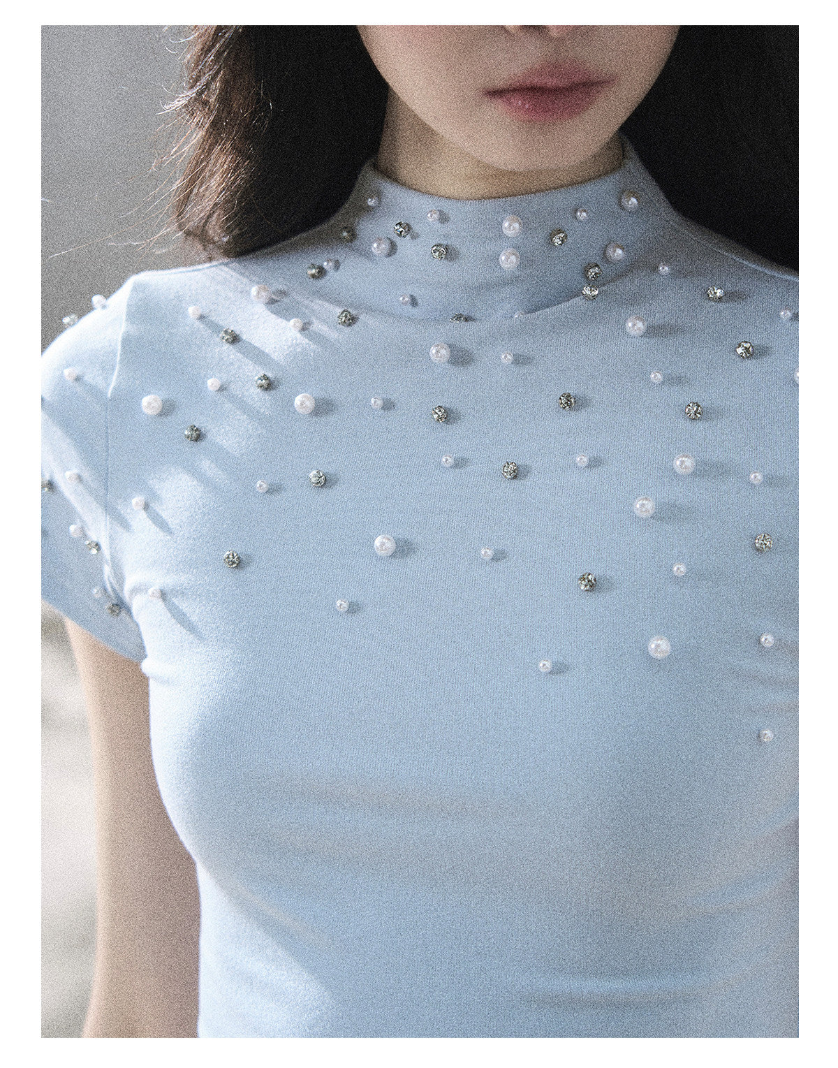 ShaoYeYan Aomalm Scattered Among the Stars Beaded Short Sleeve Top