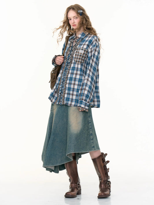 ZiziFei Asymmetrical Denim Midi Skirt