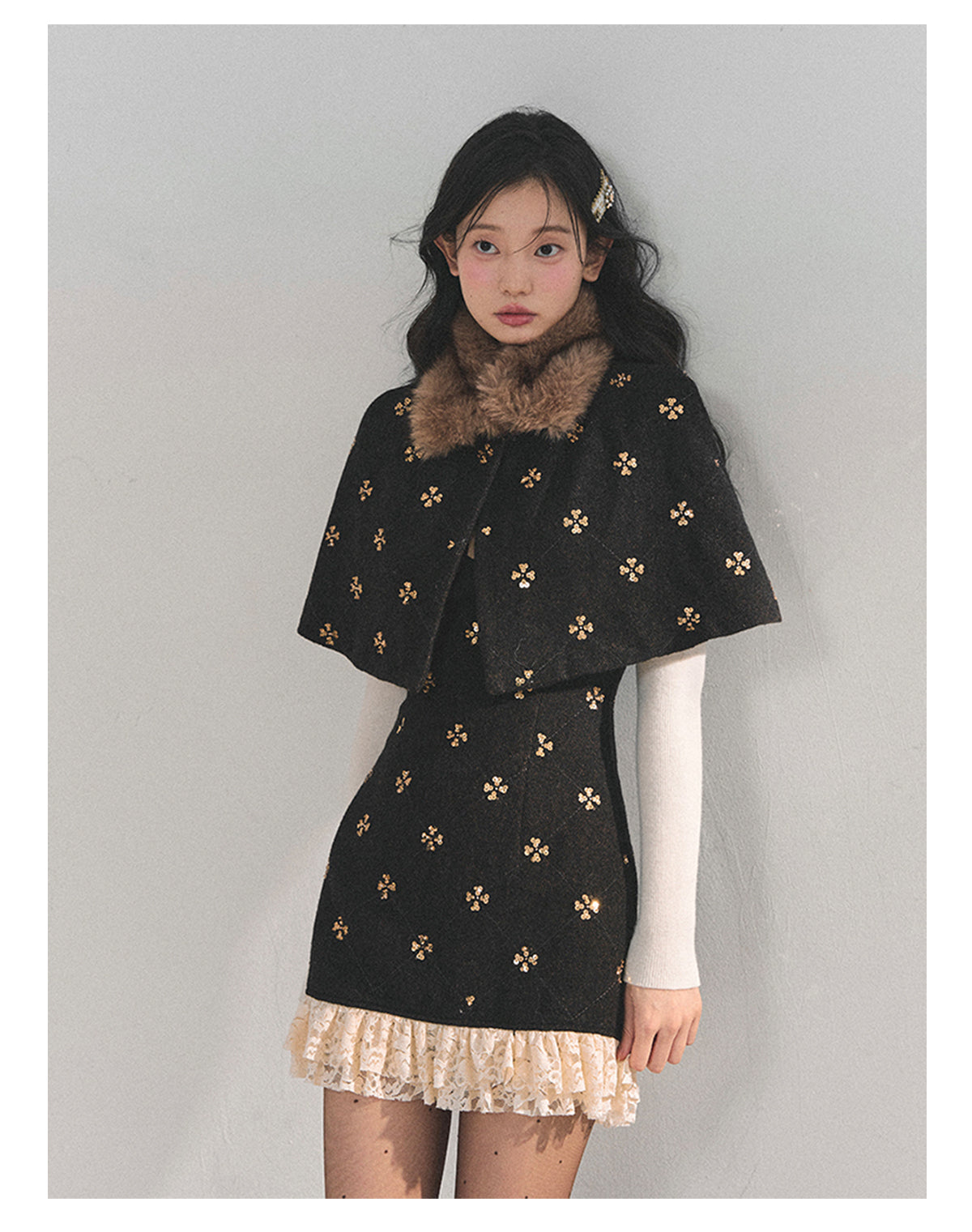 ShaoYeYan Aomalm Waltz on a Snowy Night Wool Cape Dress