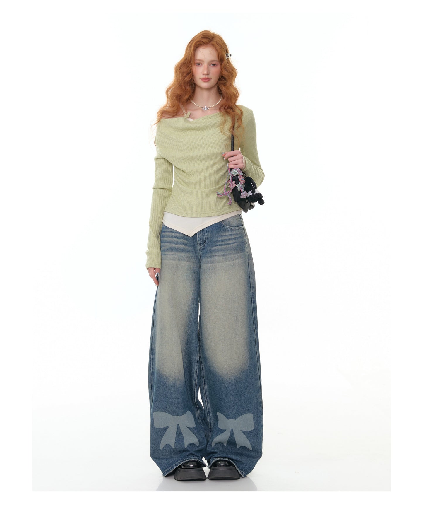 ZiziFei Bow-Print Denim Pants