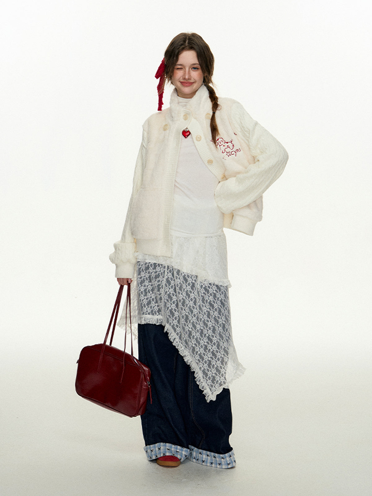 CyNi Sweet Knit Blend Rabbit Fur Coat