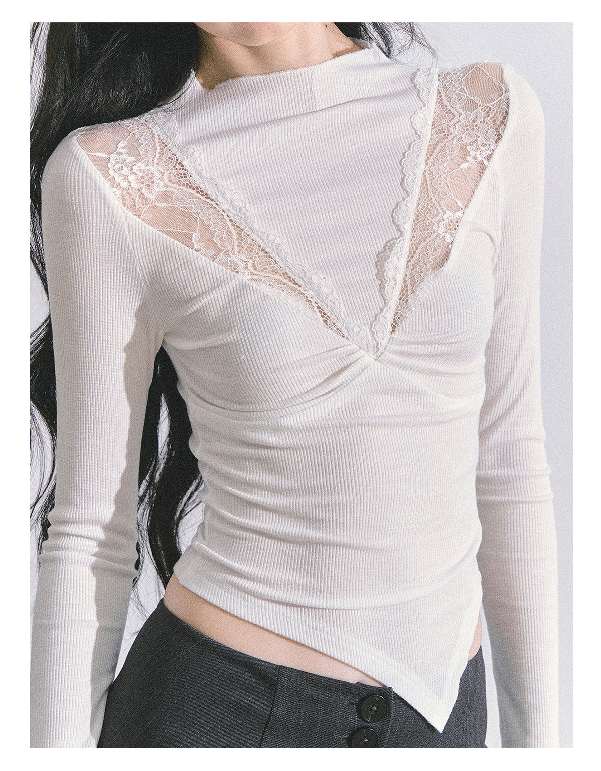 ShaoYeYan Showa Era Heiress Long Sleeve Lace Knit Crop Top