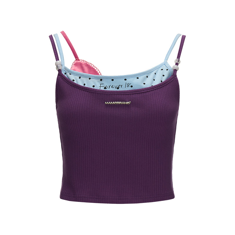 MAMC Polka Dot Layered Camisole & Striped Floral Mini Skirt