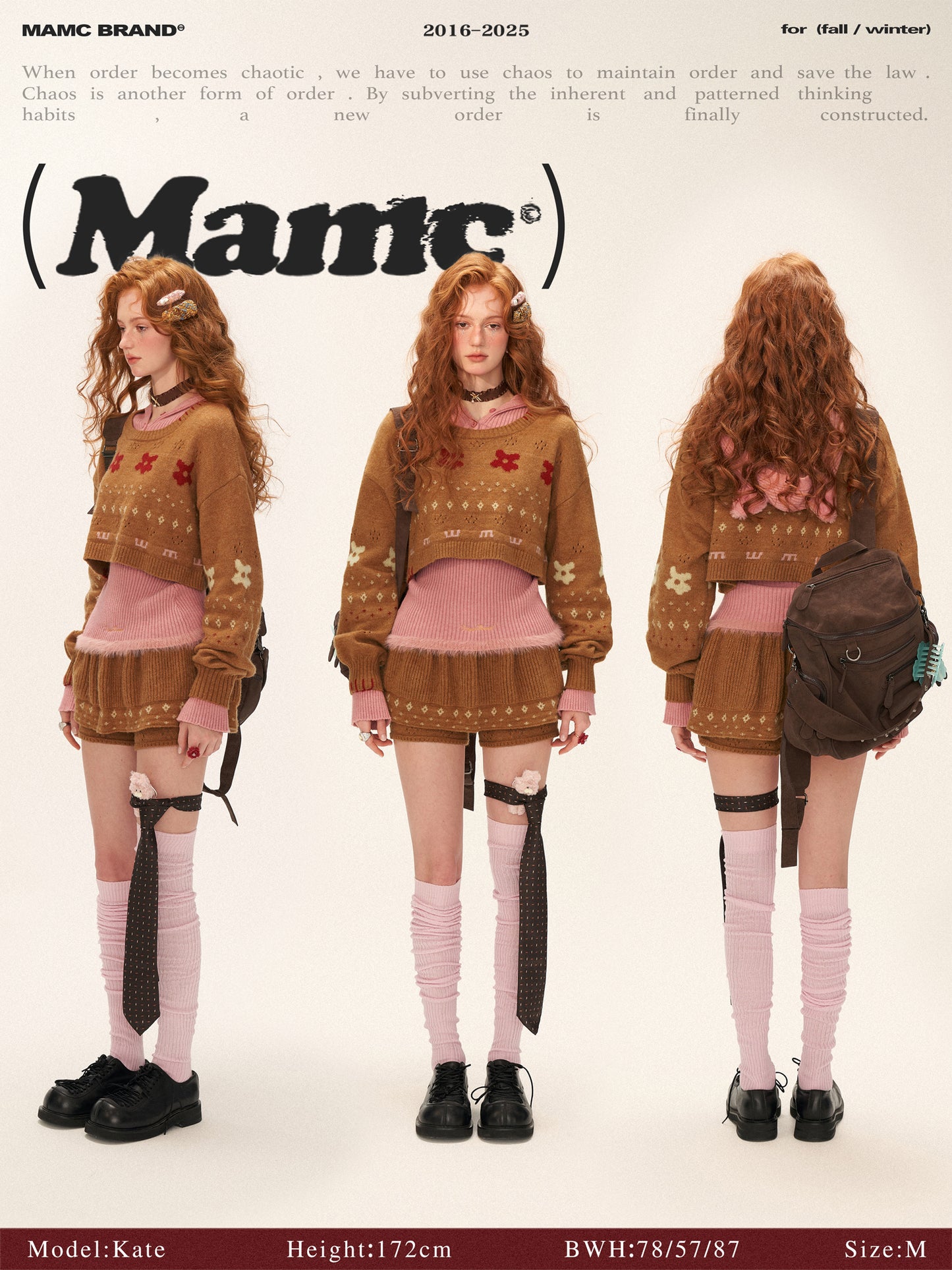 MAMC Star Flower Jacquard Round Neck Cropped Sweater