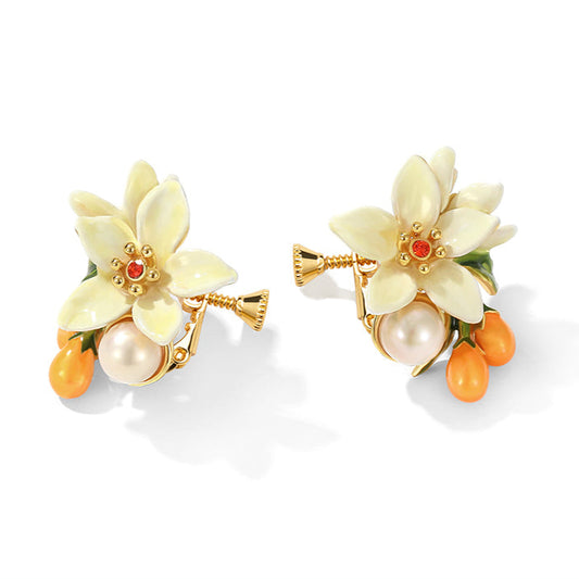 Juicy Grape Orange Blossom & Kumquat Enamel Earrings