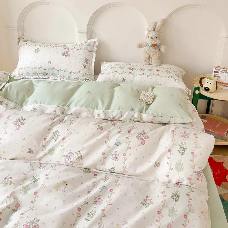 Floral Rabbit Duvet Cover Bedding Set