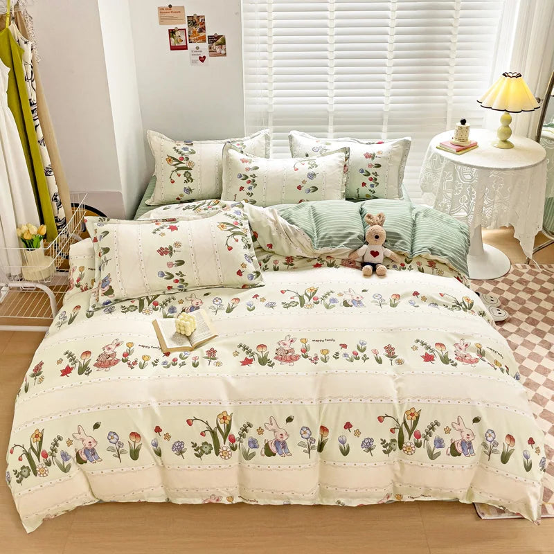 Little Floral Rabbit Duvet Cover Bedding Set