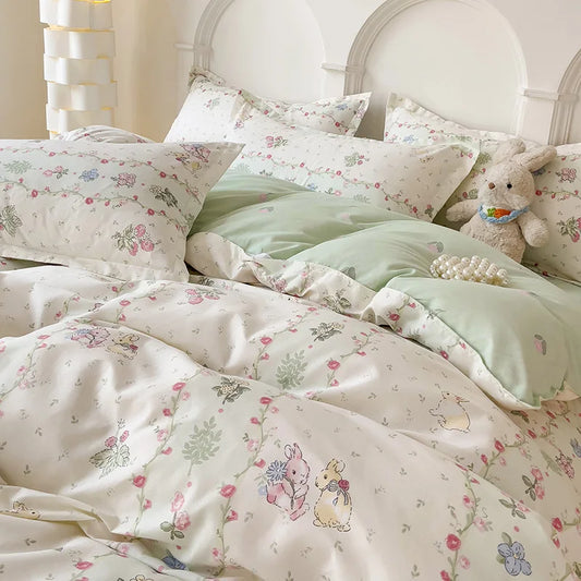 Floral Rabbit Duvet Cover Bedding Set