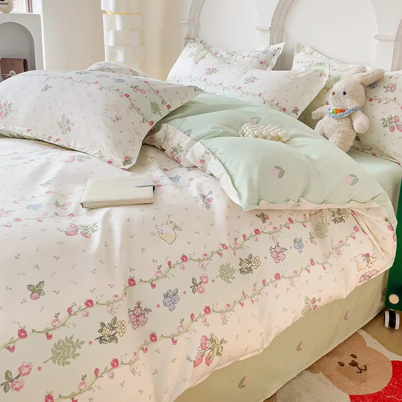 Floral Rabbit Duvet Cover Bedding Set