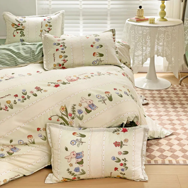 Little Floral Rabbit Duvet Cover Bedding Set