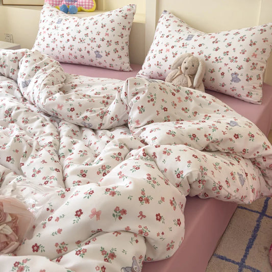 Cute Bear Floral Duvet Cover Bedding Set