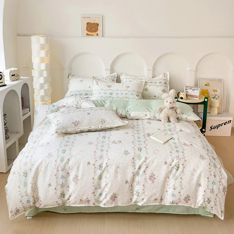Floral Rabbit Duvet Cover Bedding Set
