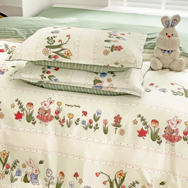 Little Floral Rabbit Duvet Cover Bedding Set