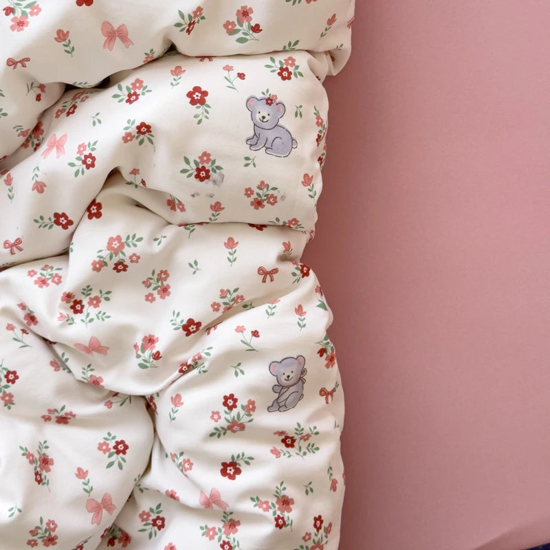 Cute Bear Floral Duvet Cover Bedding Set