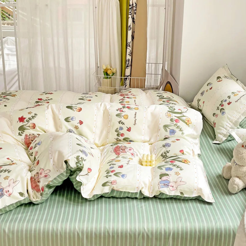 Little Floral Rabbit Duvet Cover Bedding Set