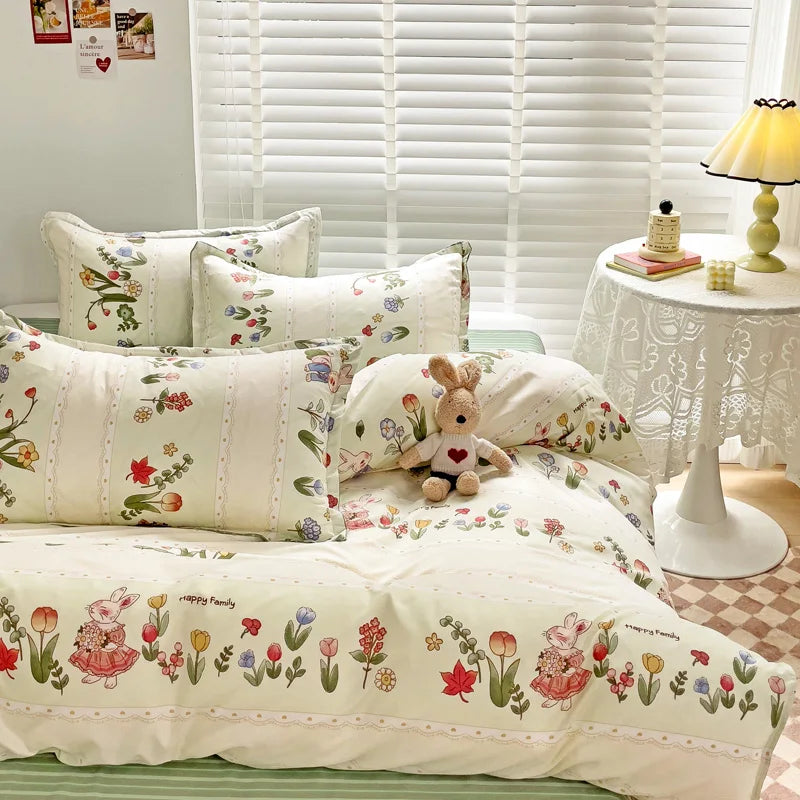 Little Floral Rabbit Duvet Cover Bedding Set