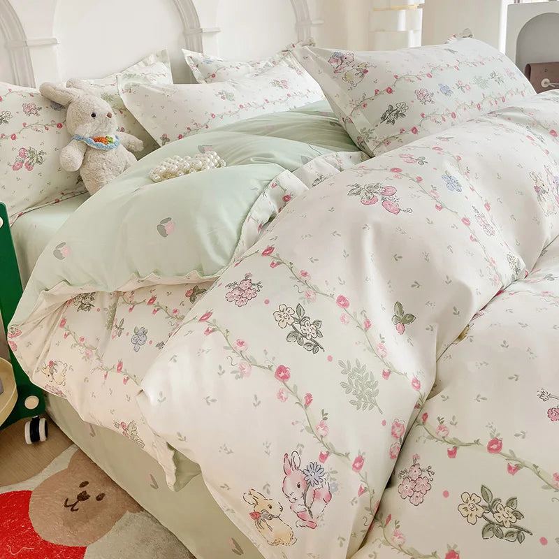 Floral Rabbit Duvet Cover Bedding Set