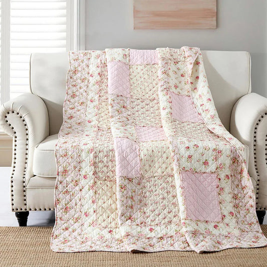 Floral Patchwork Cotton Quilt Blanket