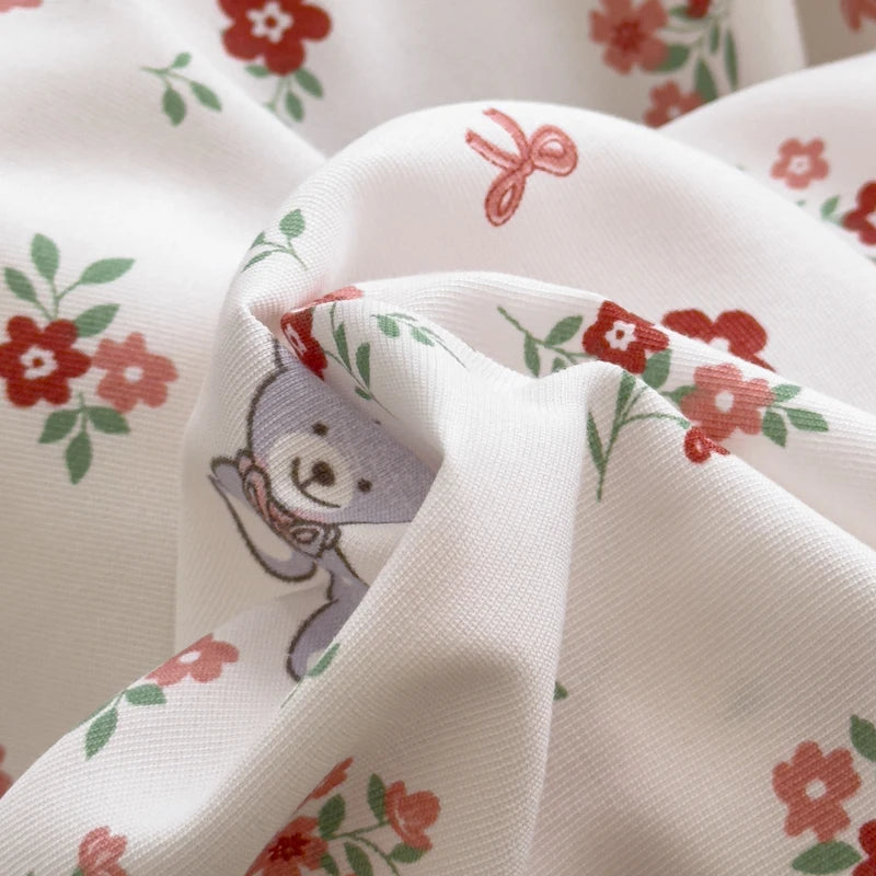 Cute Bear Floral Duvet Cover Bedding Set