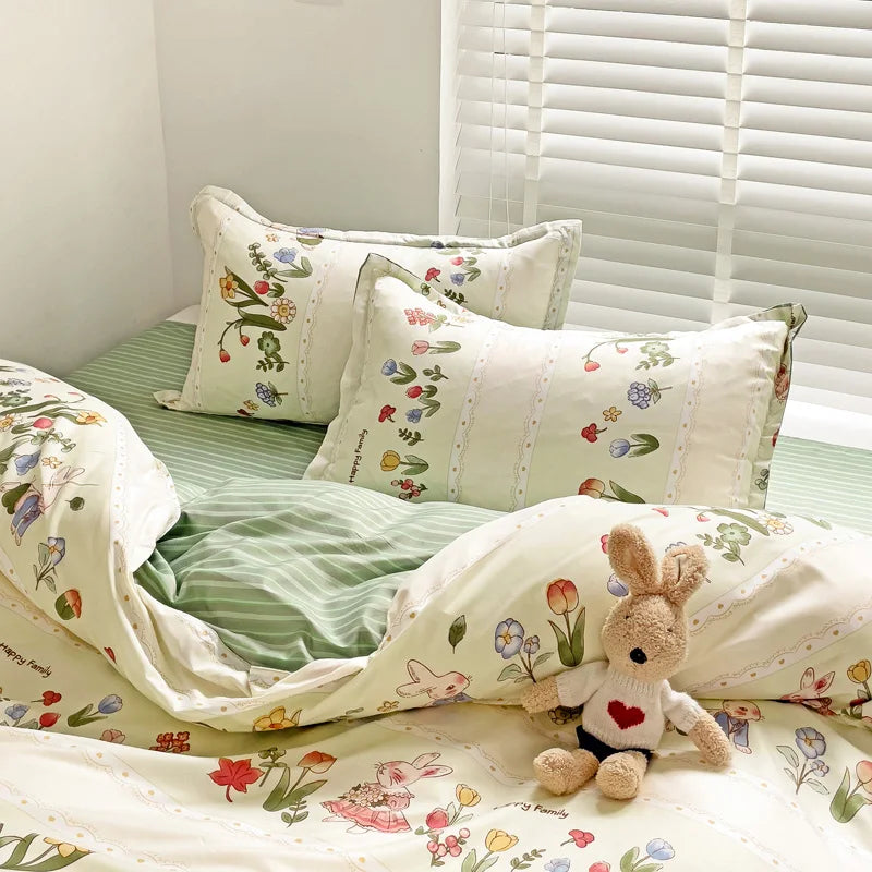 Little Floral Rabbit Duvet Cover Bedding Set