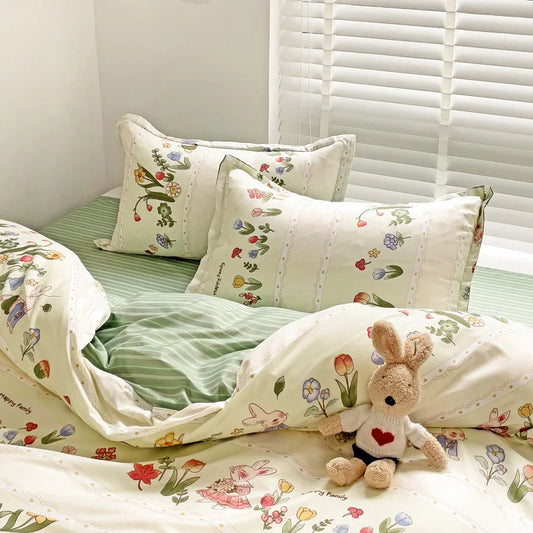 Little Floral Rabbit Duvet Cover Bedding Set